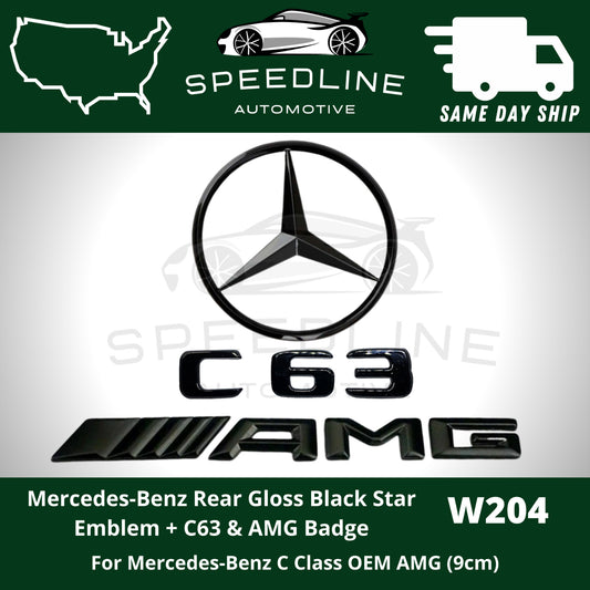 C63 C 63 Badge AMG Gloss Black W204 SEDAN Trunk Star Badge Set for AMG