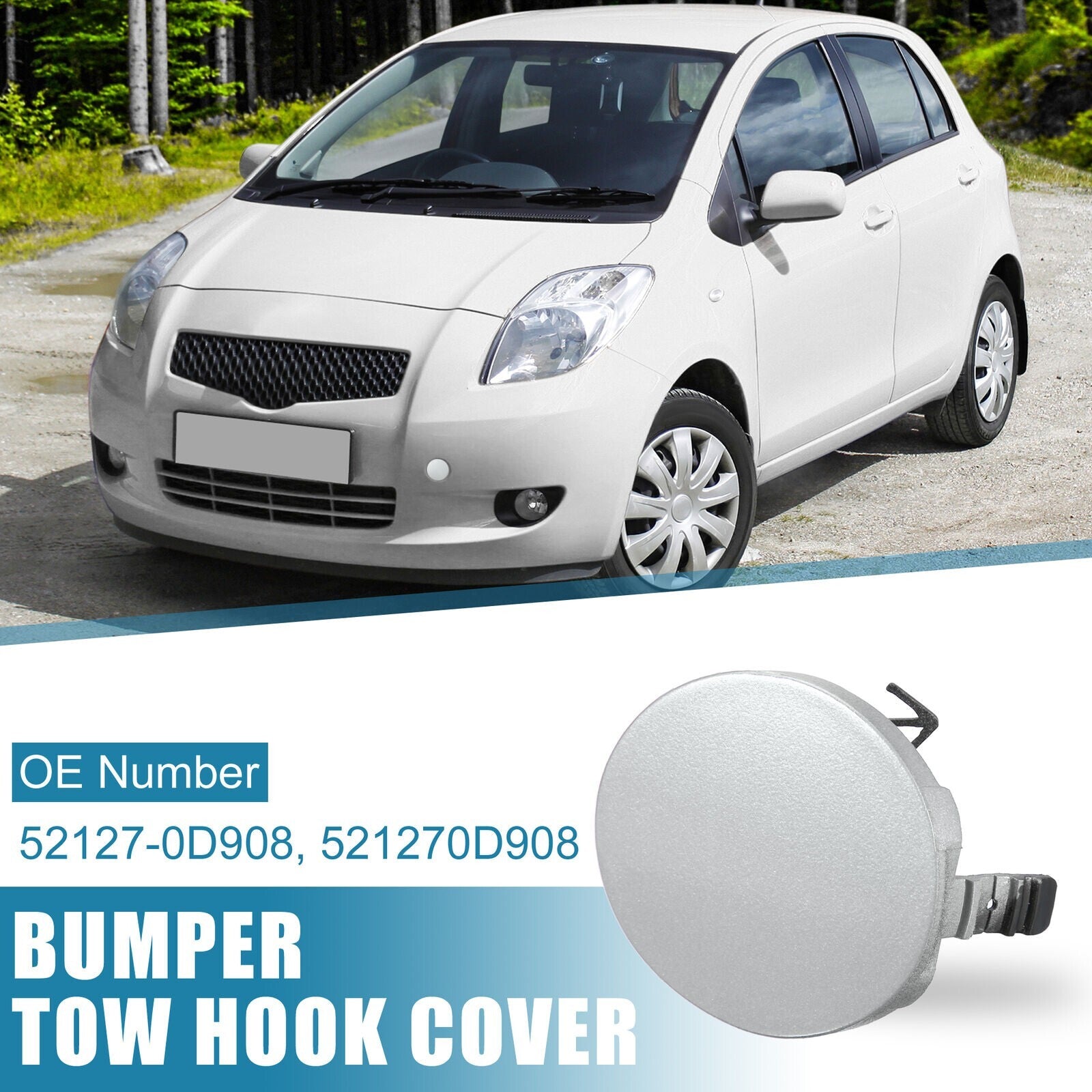 52127-0D908 Front bumper tow hook cover for Toyota Yaris 4Door 06-13 Silver Tonnage
