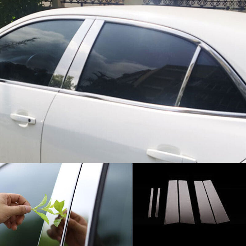 for Chevy Malibu 2013-2015 Chrome Stainless Window BC-Pillar Panel Cover Trim 6P