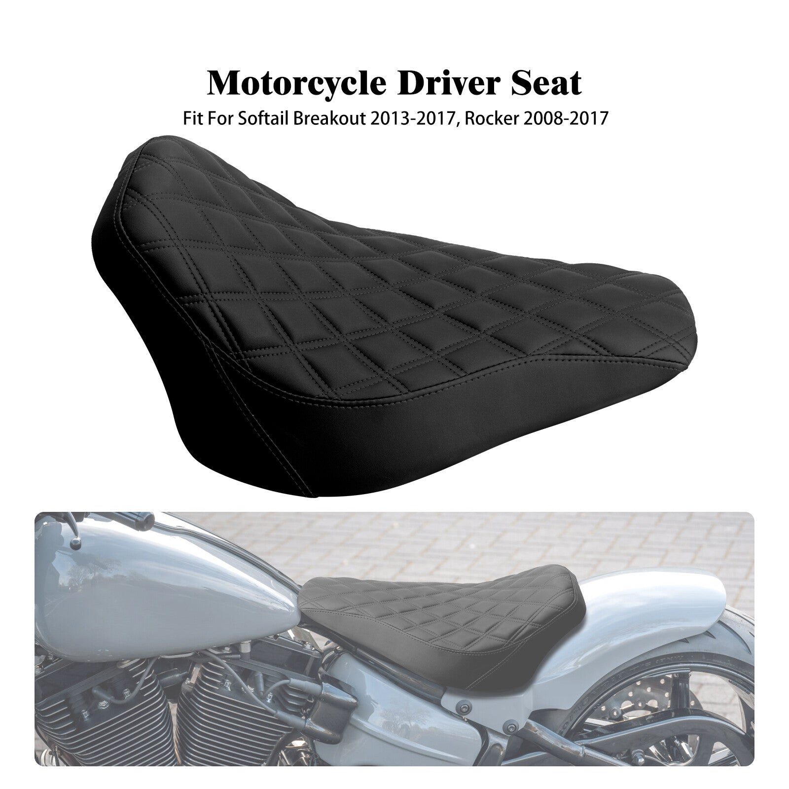 Black Front Driver Solo for Seat for Harley Rocker C 2008-2017 Breakout 2013-2017