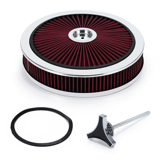 14 X 3 RED Round High Flow Thru Washable Air Cleaner Drop Base For Chevry GM