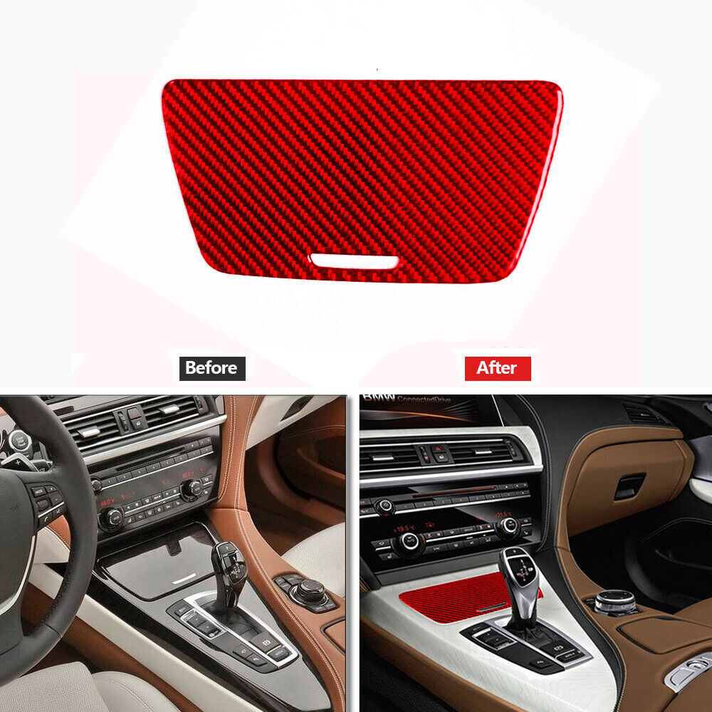 Red Carbon Fiber Watercup Holder Panel Cover Trim for BMW 6 Series F12 F13 11-18