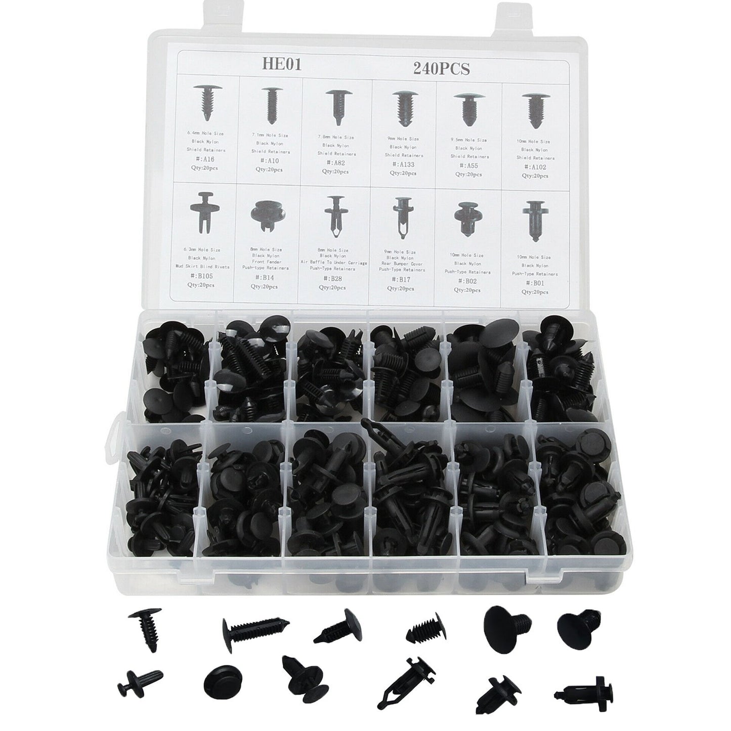 New 240pcs Car Body Retainer Push Type Pin Rivet Trim Clip Panel Moulding Kit