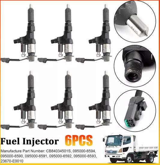 for HINO 3.8L 4.7L 5.0L 6.5L 7.7L 095000-6593 6Pcs Diesel Injectors 23670-E0010