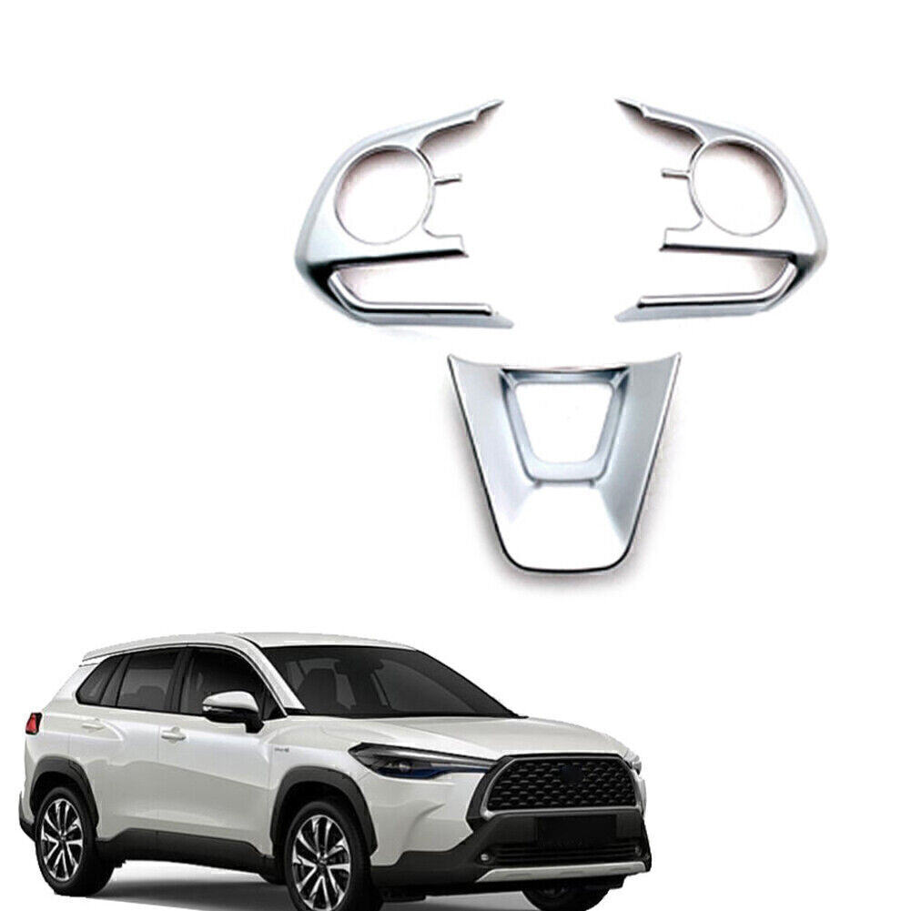 for Toyota for Corolla 2019-2024 Matte Silver 3x Car Steering Wheel Trim Cover Frame