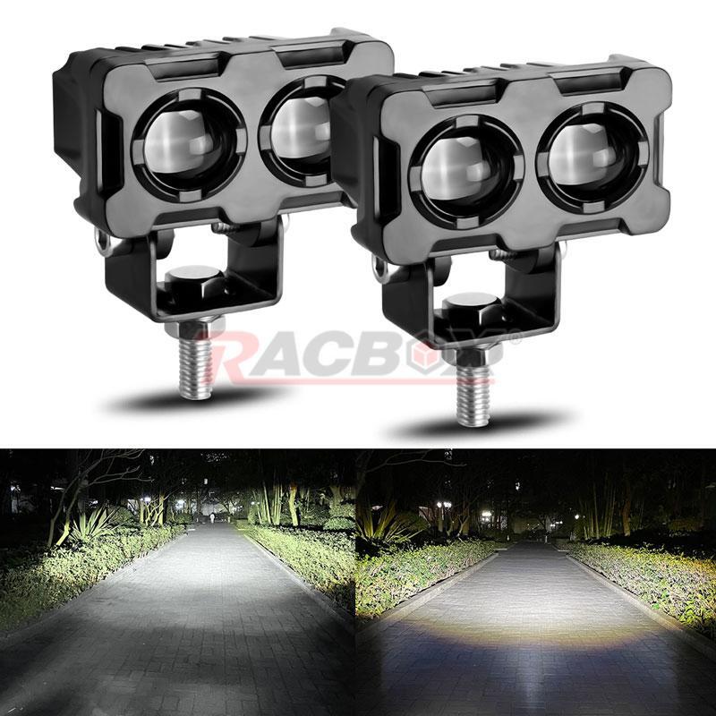 2X White Motorcycle Headlight LED Spot Light Hi/Lo Beam Fog Driving Lamp ATV UTV