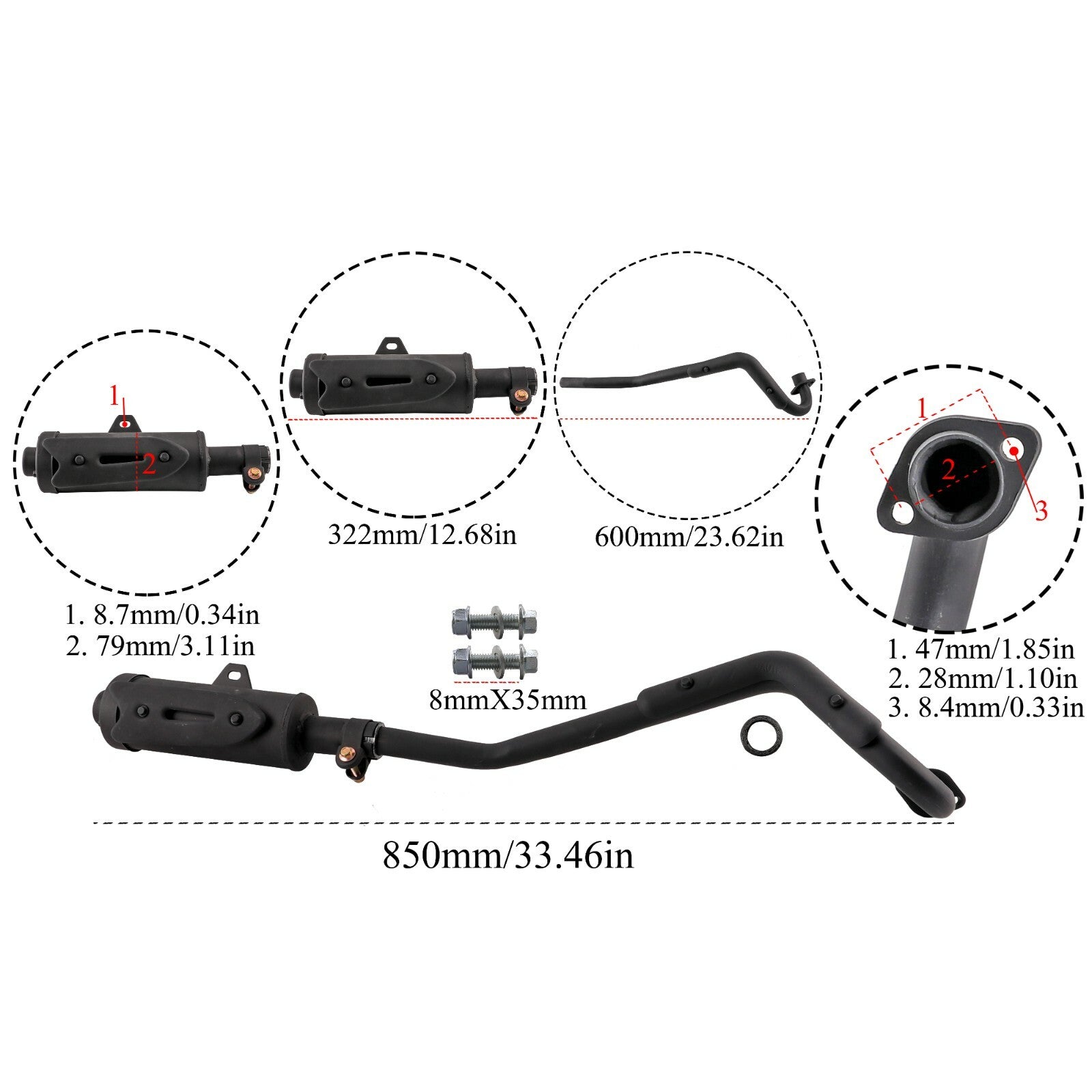 28mm exhaust muffler for all-terrain vehicles, four-pipe bicycles, 110cc, 125cc, 140cc coolers (Taodao brand)