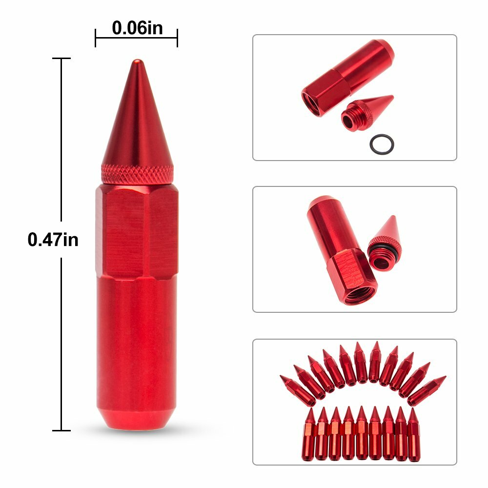 Red Spike Lug Nuts 12X1.5 Cap Extended Tuner Aluminum Racing Wheel Rim 20 Pieces