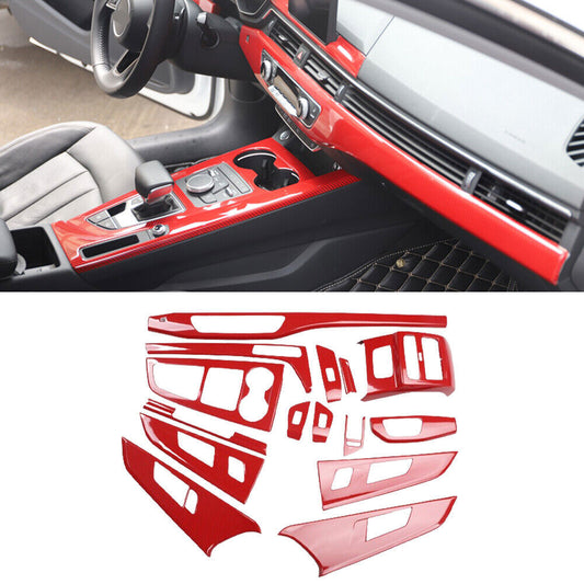for Audi A4 2017-19 Red Carbon Fiber Full Interior Decoration Frame Cover Trims