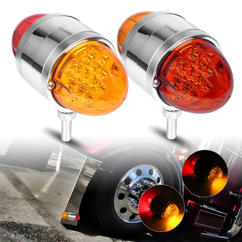 2X Red/Amber LED Double Face Marker Light Turn Signal Semi Truck RV Fender Lamp
