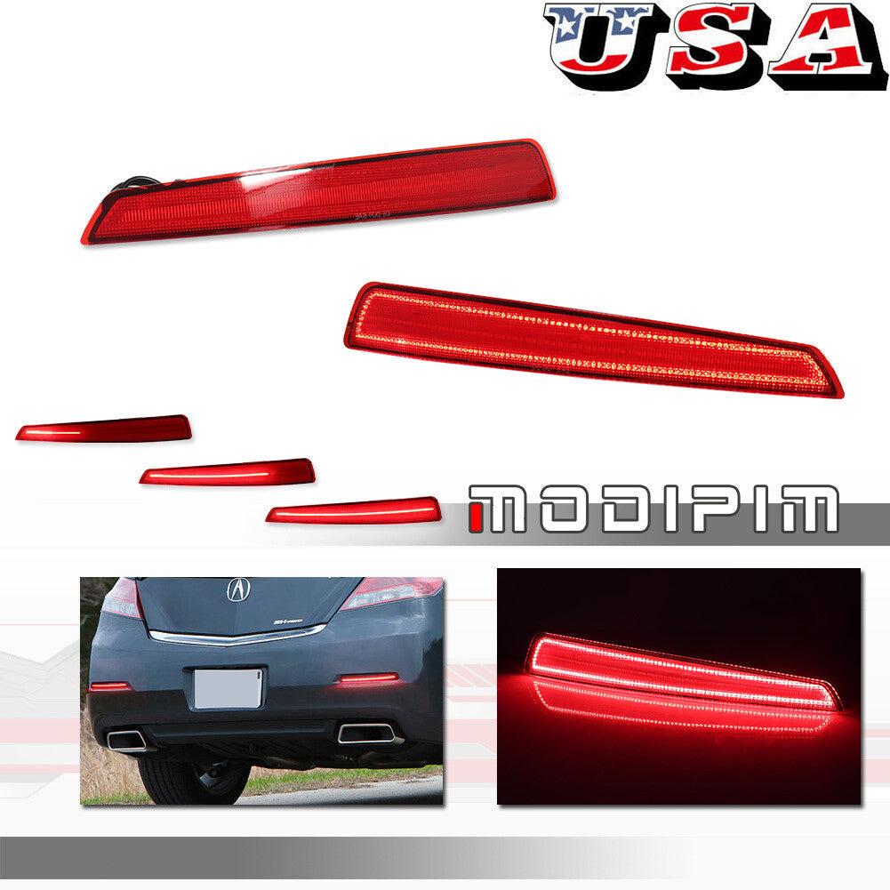 2-Piece Fit for Acura TL 2009-2011 Red LED Rear Bumper Reflector and Rear Brake Stop Light