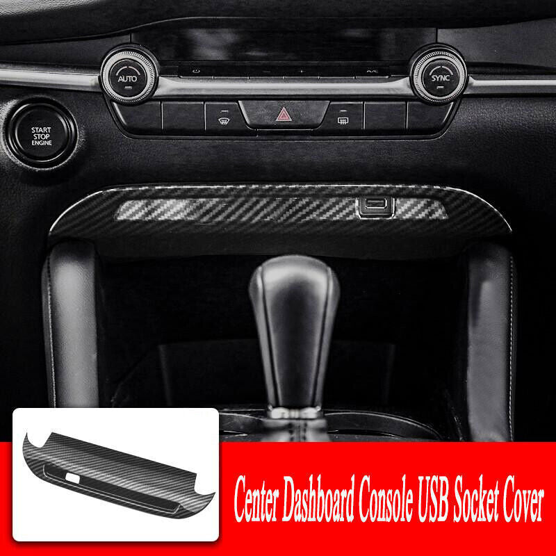 for Mazda 3 19-23 Carbon fiber Center Dashboard Console USB Socket Cover Trim 1P