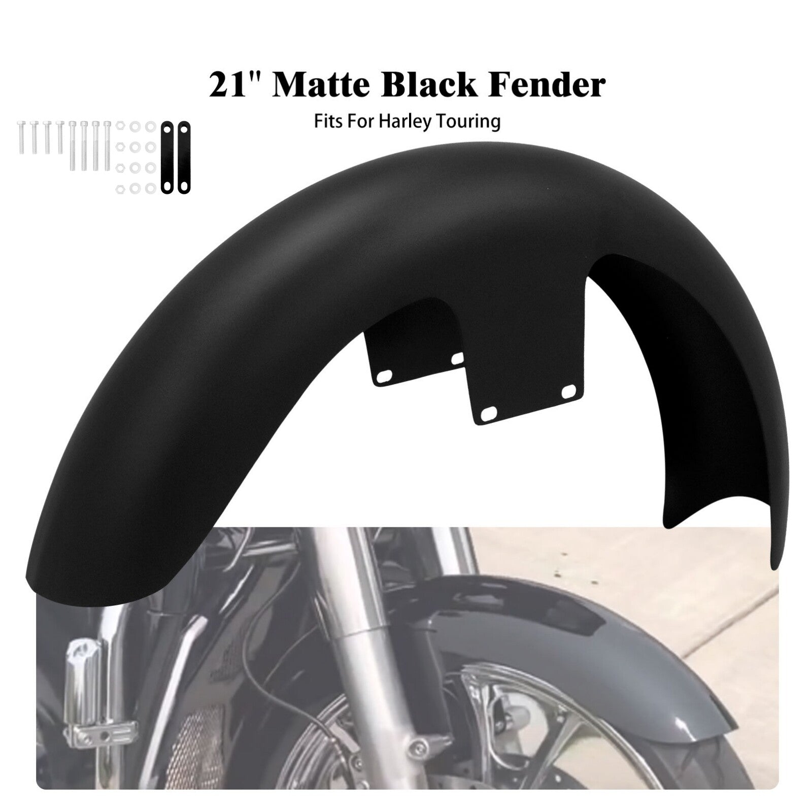 Matte Black 21 Wrap Front Fender for Harley Custom Baggers Electra Road Glide