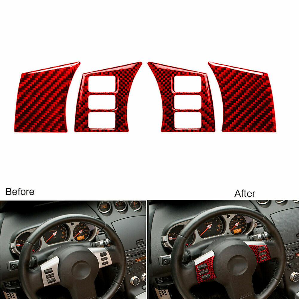 Red Carbon Fiber Steering Wheel Panel Cover Trim Fit for Nissan 350Z 2003-09