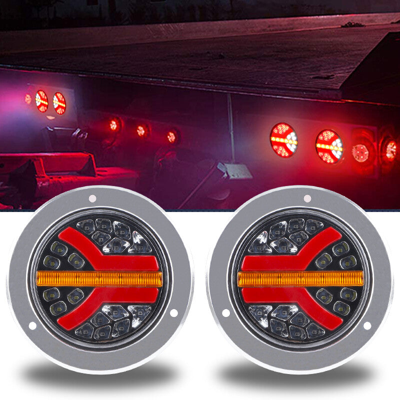 2X 4inch Red White Round LED Truck Trailer Stop Turn Signal Tail Brake Light DRL