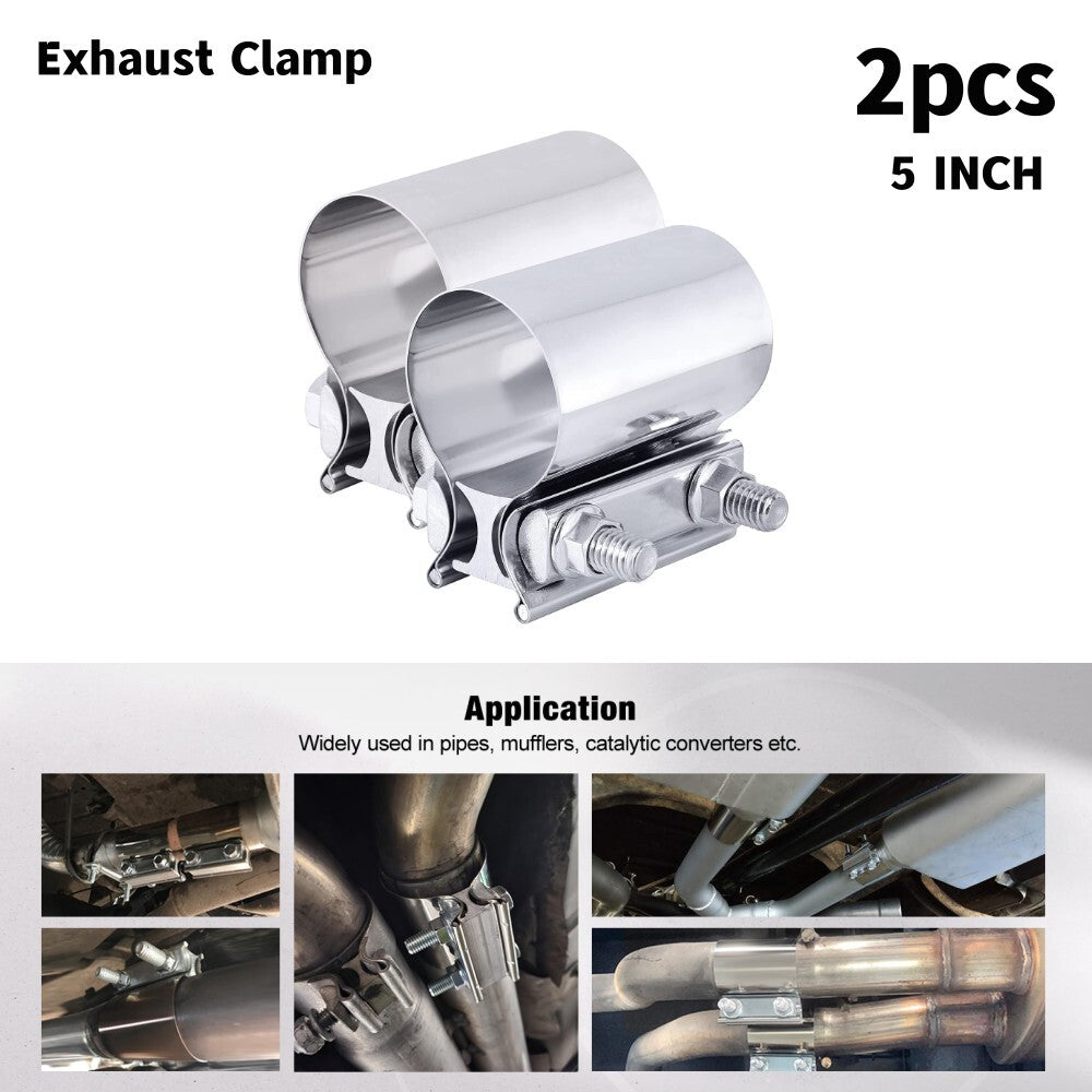 2-Pack 5-inch Butt Connector Exhaust with Clip Muffler Coupler Stainless Steel