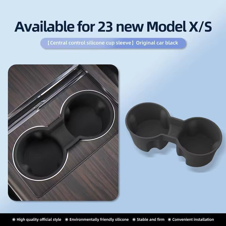 for Tesla Model X S 2023 2024 Rear Row Water Cup Holder Center Console Black