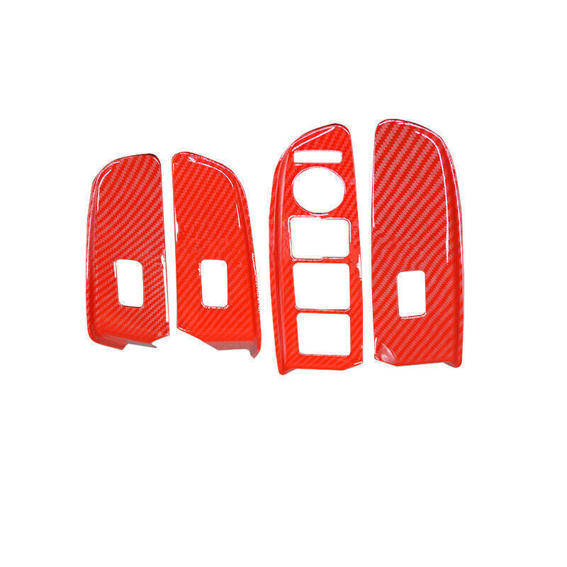 Glass Window Lifting Lock Panel Cover Trim for Kia K3 2014-2018 Red Carbon Fiber