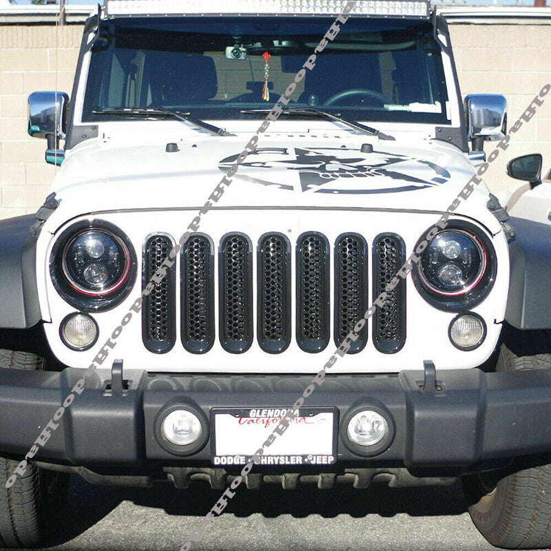 for Jeep for Wrangler JK JKU 07-17 Glossy black Front Insert Mesh Grille Trim Cover