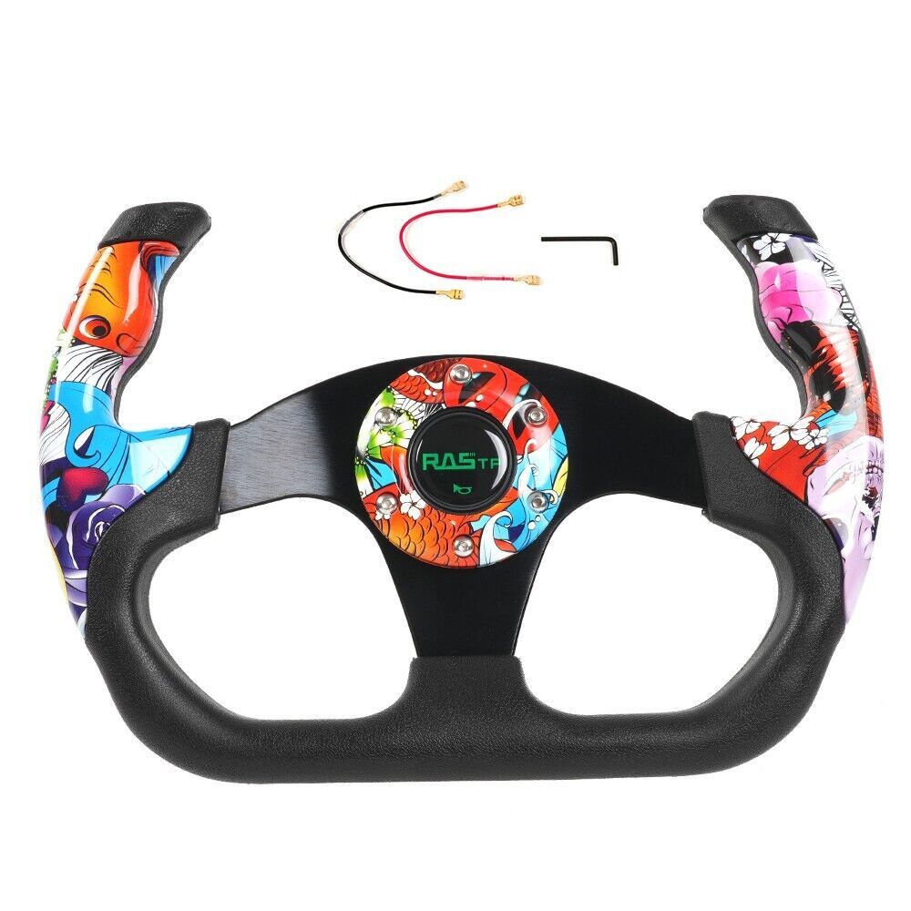 13inch/325mm Model U Plaid Graffiti Style Racing Steering Wheel w/ Horn Button