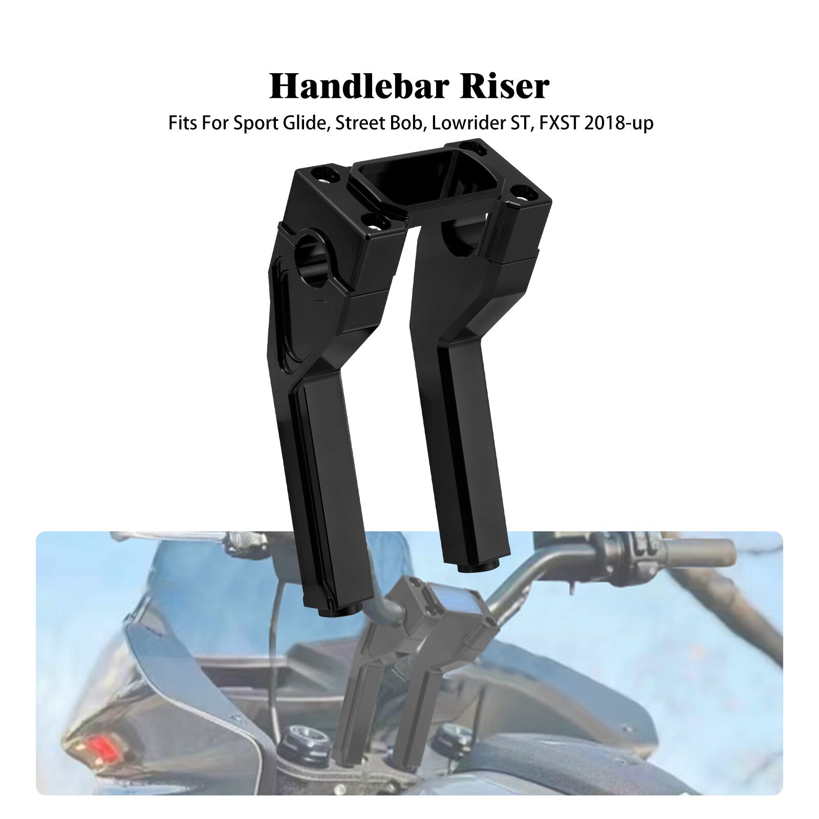 1 Handlebar 8 Black Riser Clamp Kit for Harley Softail Street Bob Low Rider ST