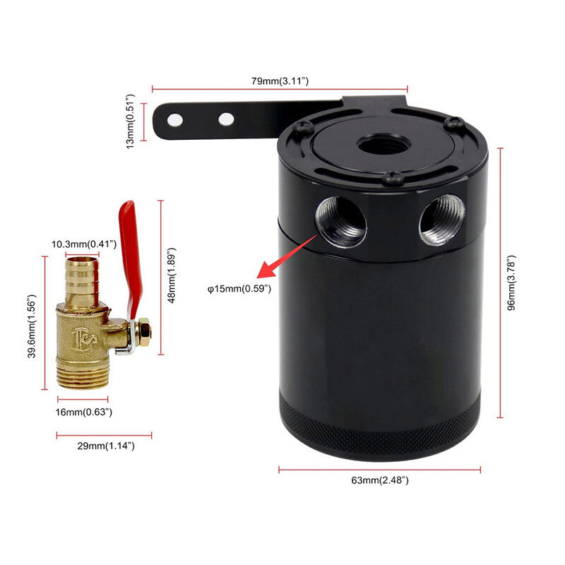 AN6 Oil Catch Can Reservoir Baffled Tank with Breather FilterAdapterHose Black