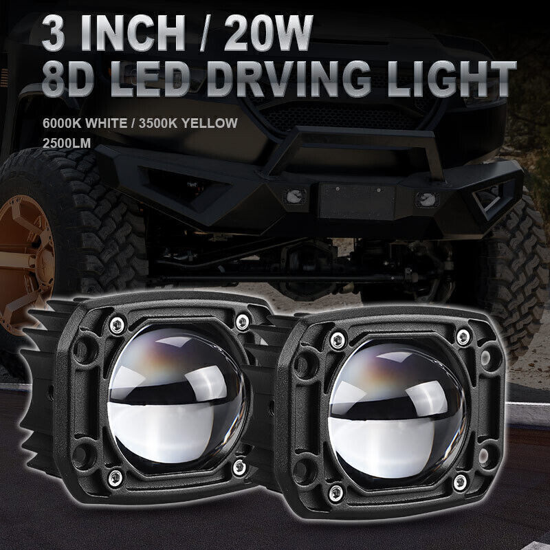 2pcs Square 3inch 20W LED Spot Flood Beam Work Light Driving Truck Flush Mount