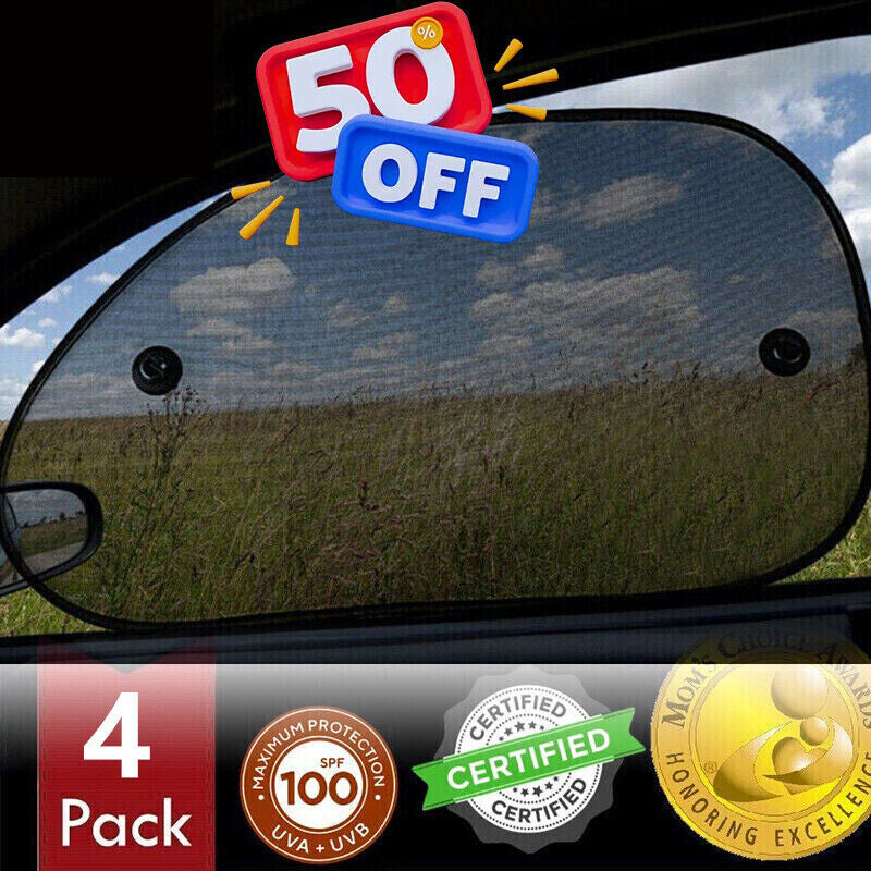 4Pcs Car Sun Shade Side Window Sun Shade Mesh Cover Windshield Sunshade Black