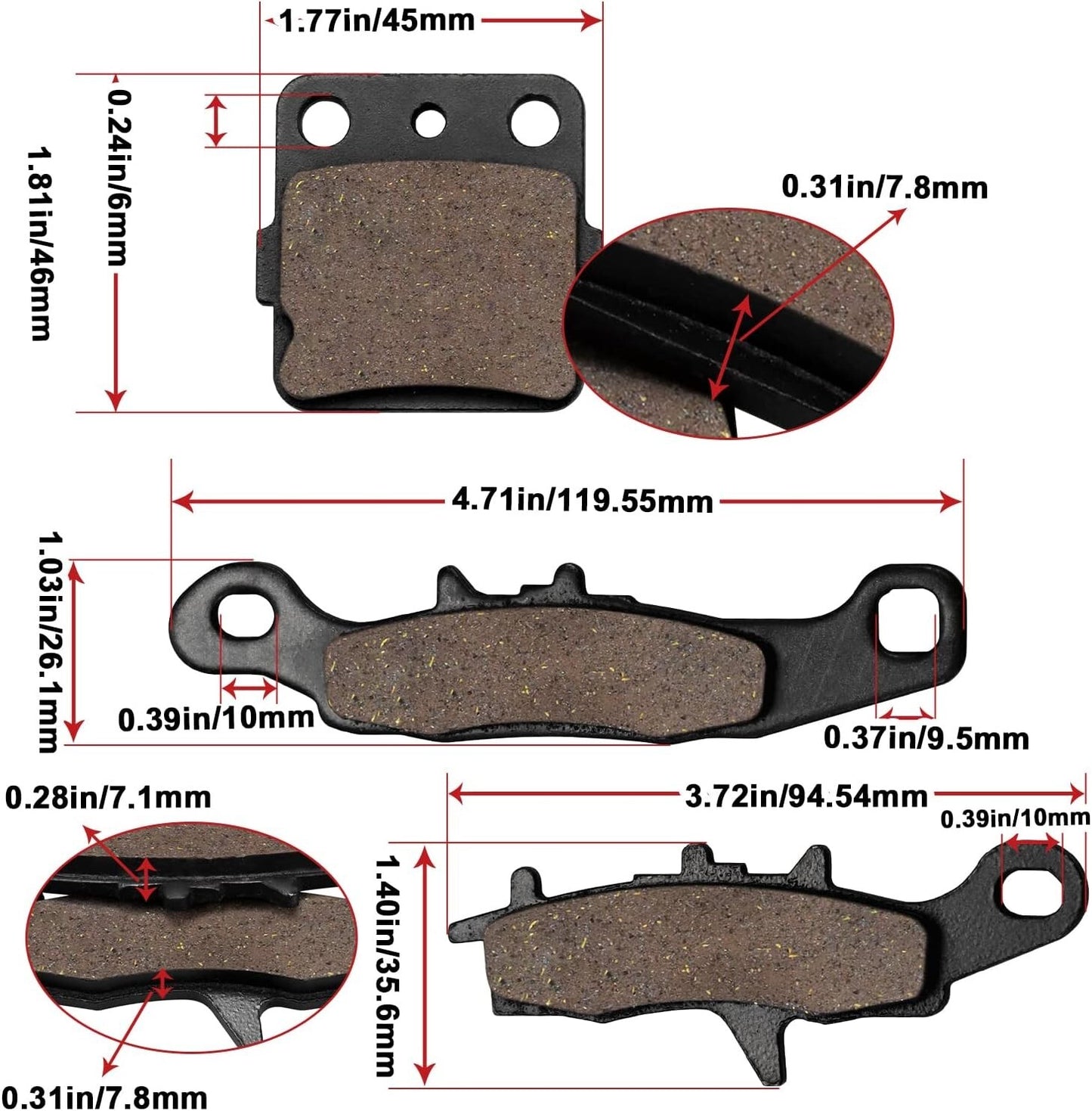 Front and Rear Brake Pads for Kawasaki KFX 450R KFX450R KSF450 2008 2009-2014