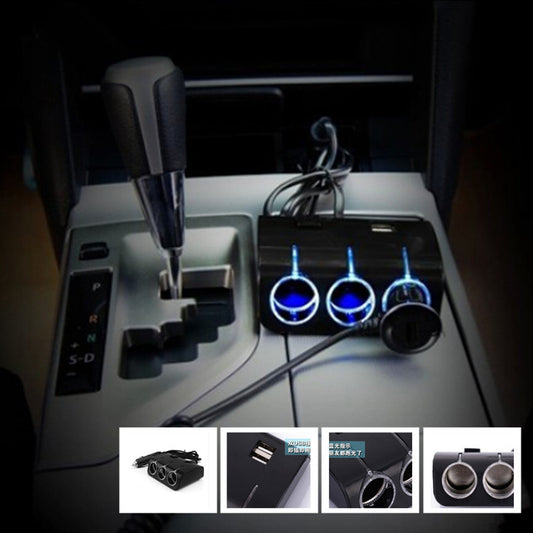 Car Black Charger Adapter 2 USB Port Adapt 3 Way Cigarette Lighter Power Socket