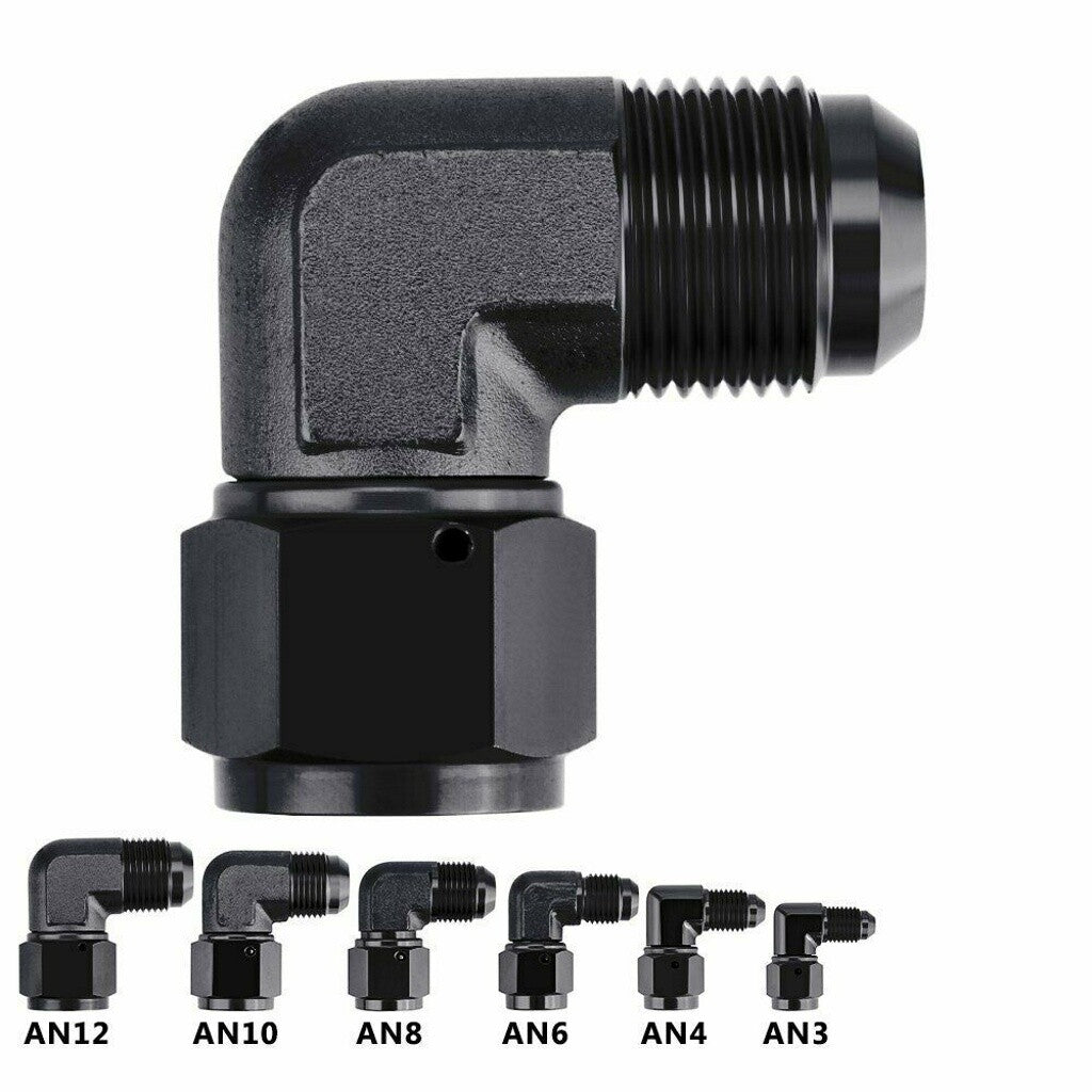 new AN6, AN8, AN10 female/male flash head 90-degree black flexible hose connector swivel adapter