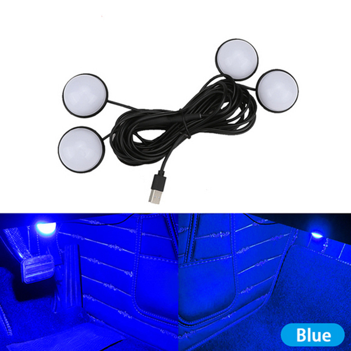 Car SUV Interior Footwell USB LED Strip Lights Decorative Atmosphere Lamp Blue
