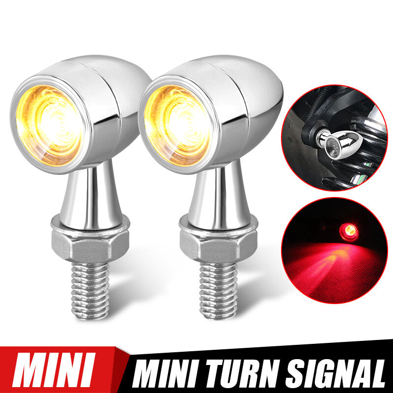 2X Chrome for Mini Motorcycle LED Bullet Amber/Red Brake Blinker Turn Signal Lights