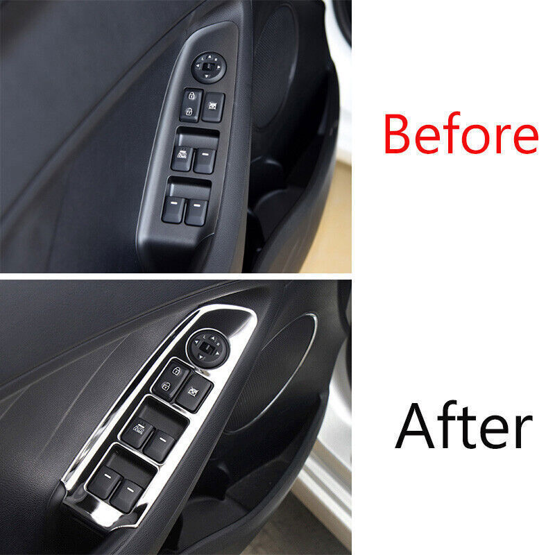Glass Window Lifting Lock Panel Trim Fit for Kia K3 Forte 2014-2018 Chrome Steel