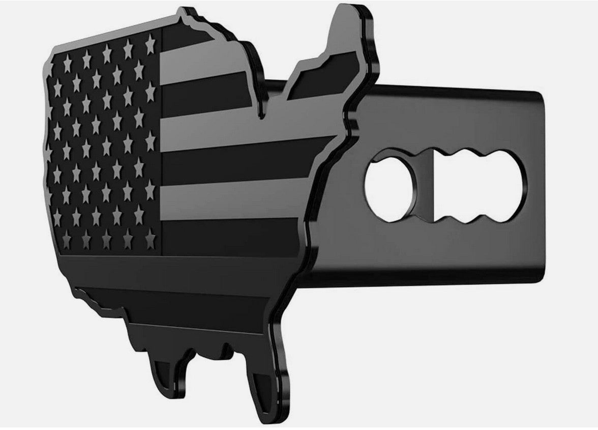 Car mount plug cap trailer tow receiver 3-inch American flag map black for Cadillac