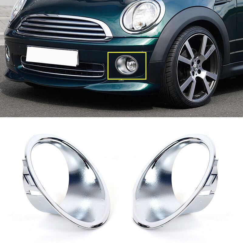 for BMW for Mini Cooper R55 R56 R57 Pair Front Fog Light Lamp Chrome Trim Ring Cover