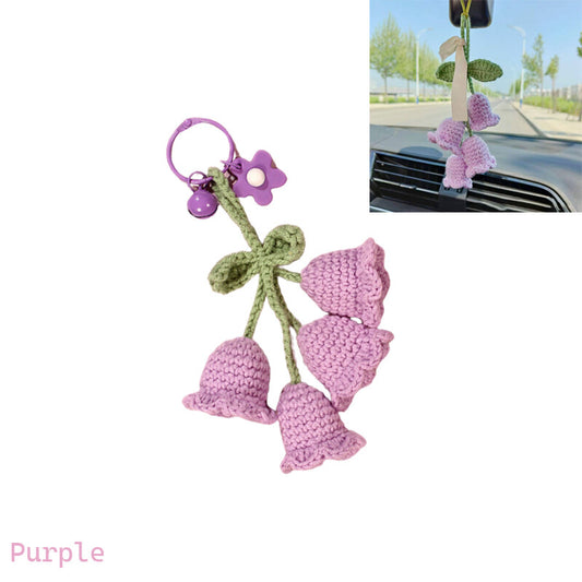 1Pc Hand-woven Bellflower Pendant for Rearview Mirror Hanging Accessory Purple