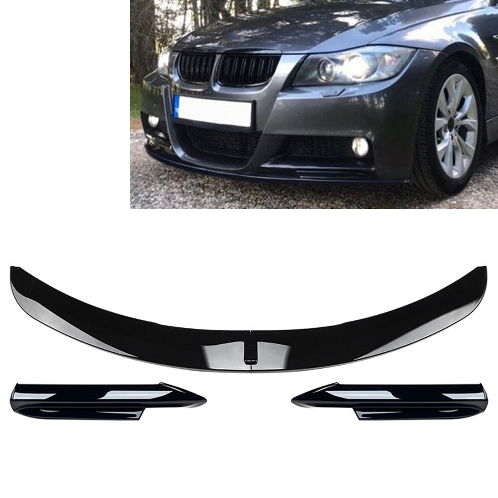 Front Bumper Spoiler Lip+Side Splitter Cover Trim Fit for BMW 3 Series E90 Black