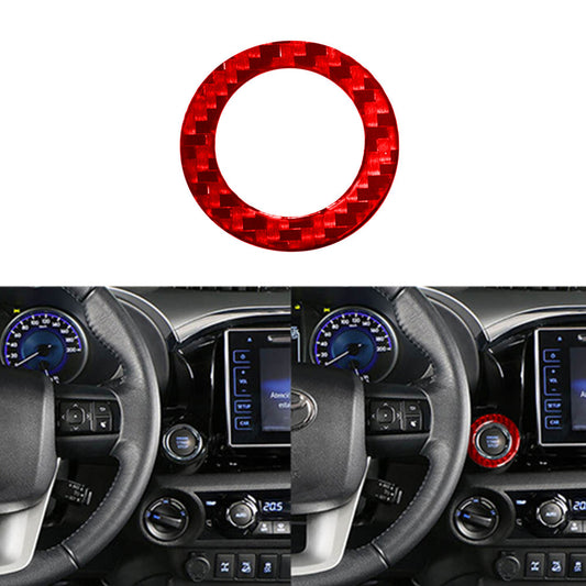 Red Carbon Fiber Ignition Button Circle Cover Trim for Toyota Hilux 2015-2021