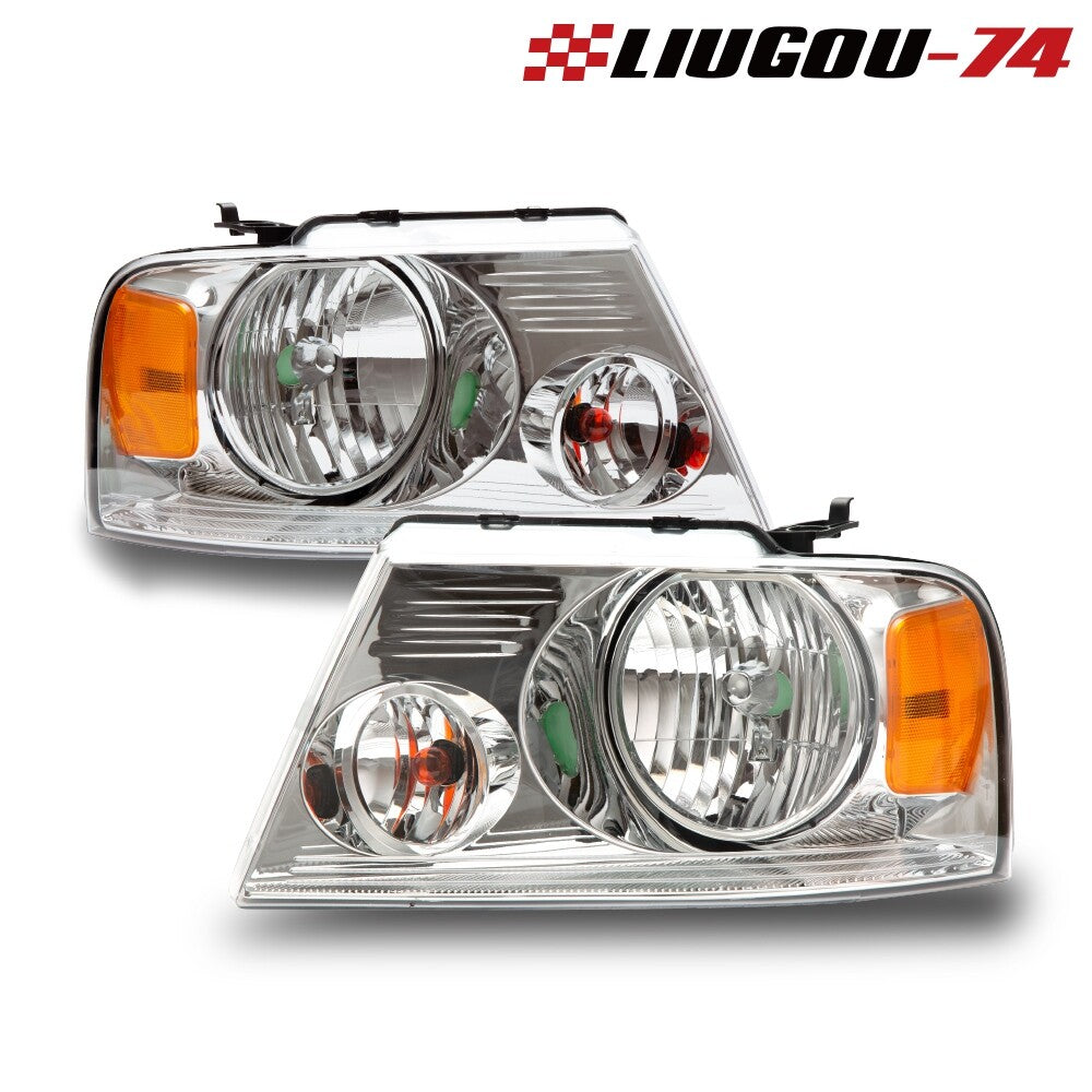 2-piece headlight assembly for 04-08 for Ford F-150 F150 Chrome House Amber Side U