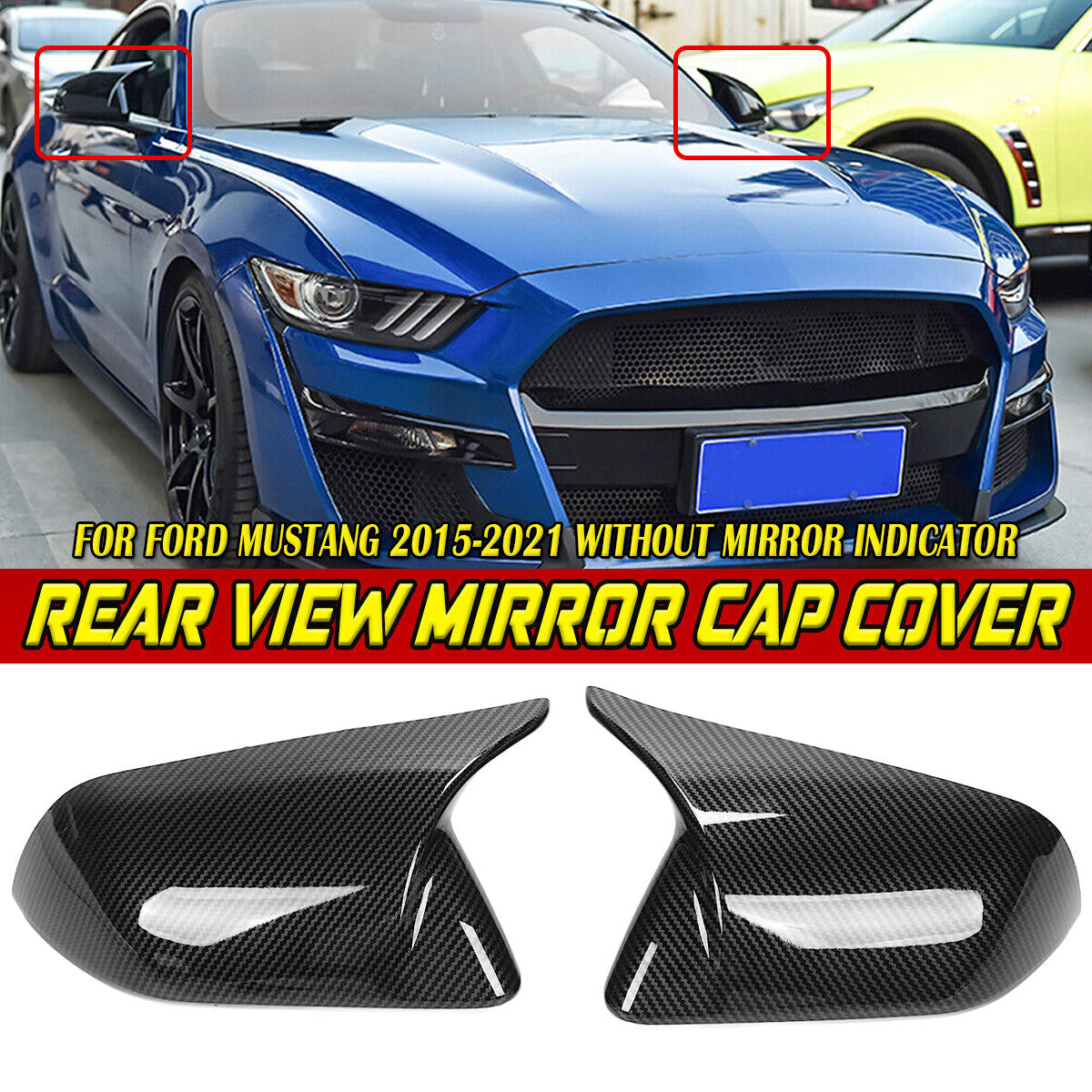 for Ford for Mustang 15-22 M Horn Style Rearview Side Mirror Cover Cap Carbon Fiber