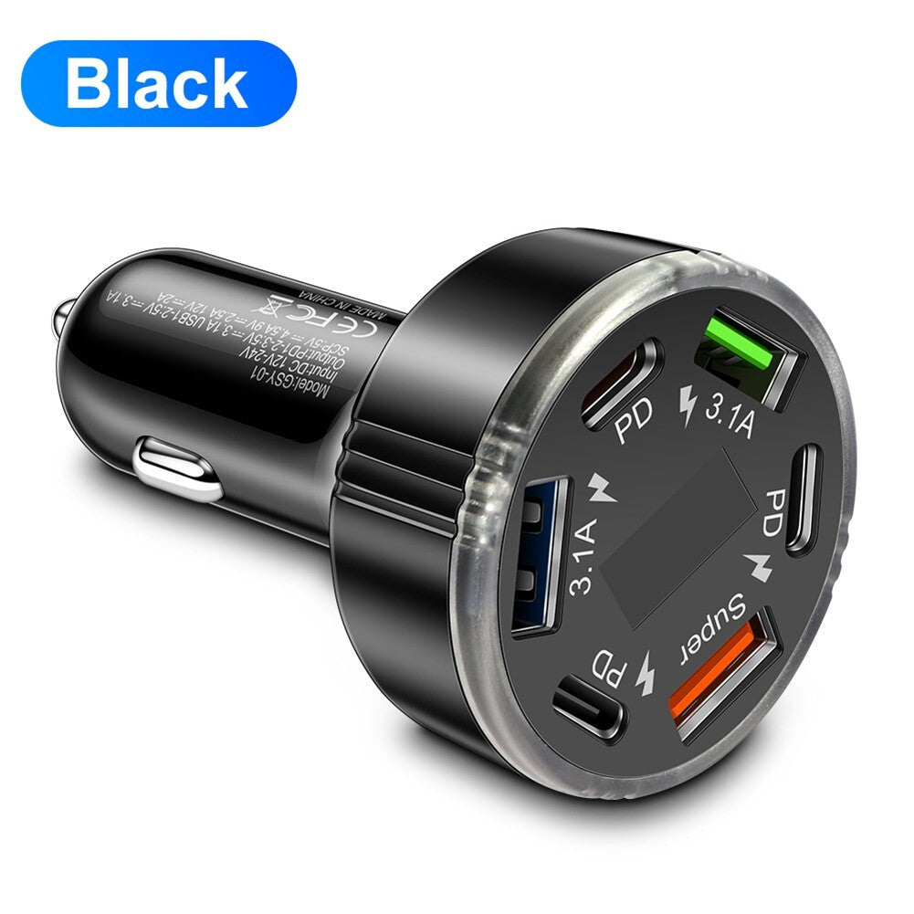 6 Ports Car Charger Fast Charging PD Car Phone Charger Type C Adapter in Car