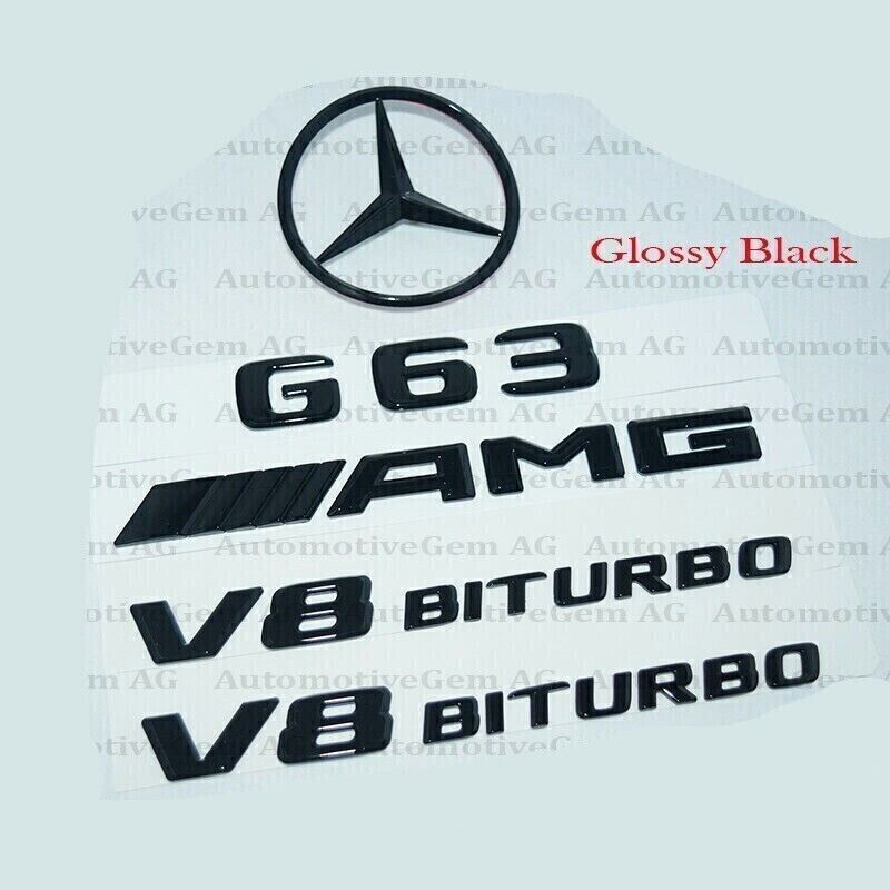 G63 AMG V8 BITURBO Rear Star Badge Black Badge Combo Set for Mercedes W463 W464