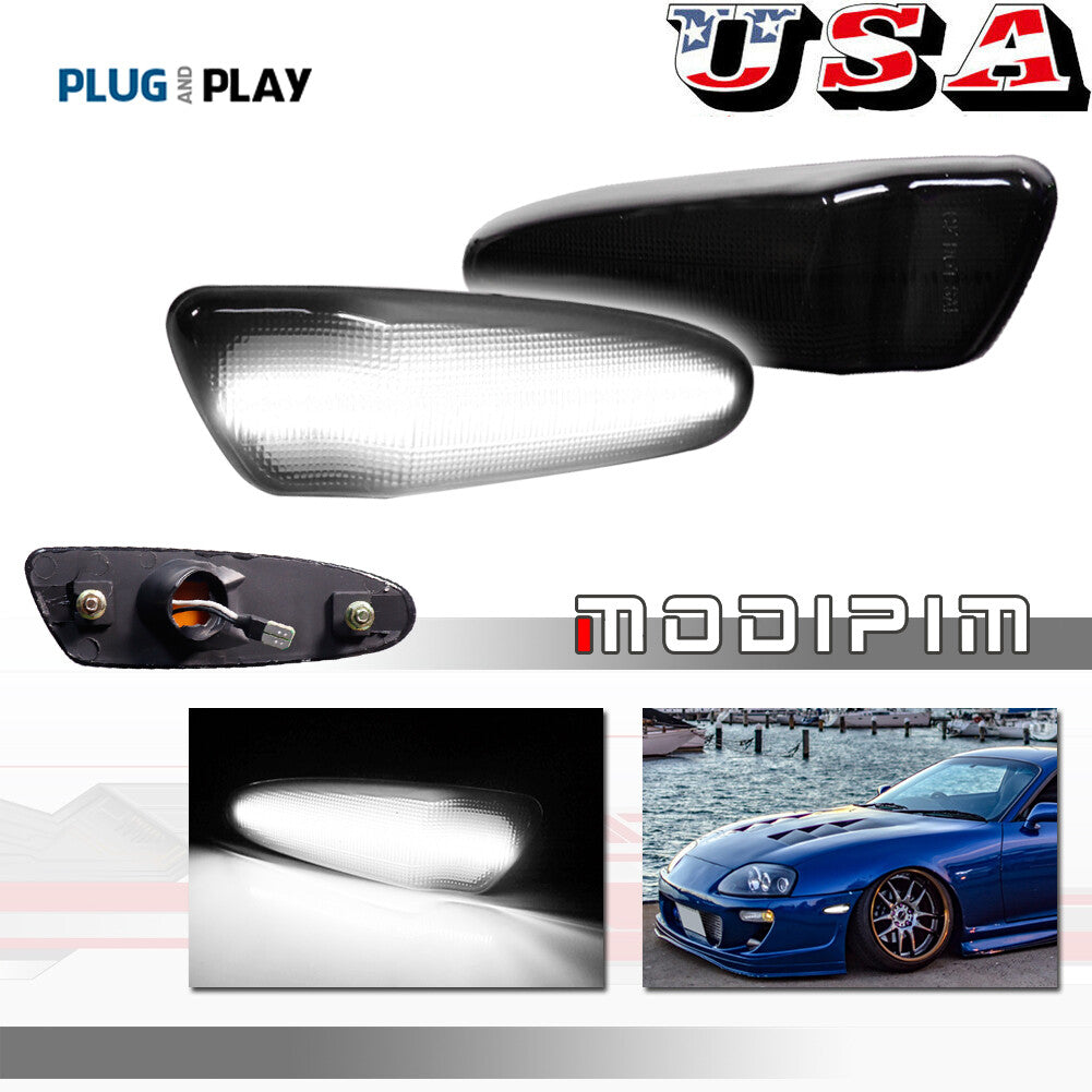2-Pack Smoked Lens White LED Front Marker Lights for 97-98 for Toyota Supra MK.4