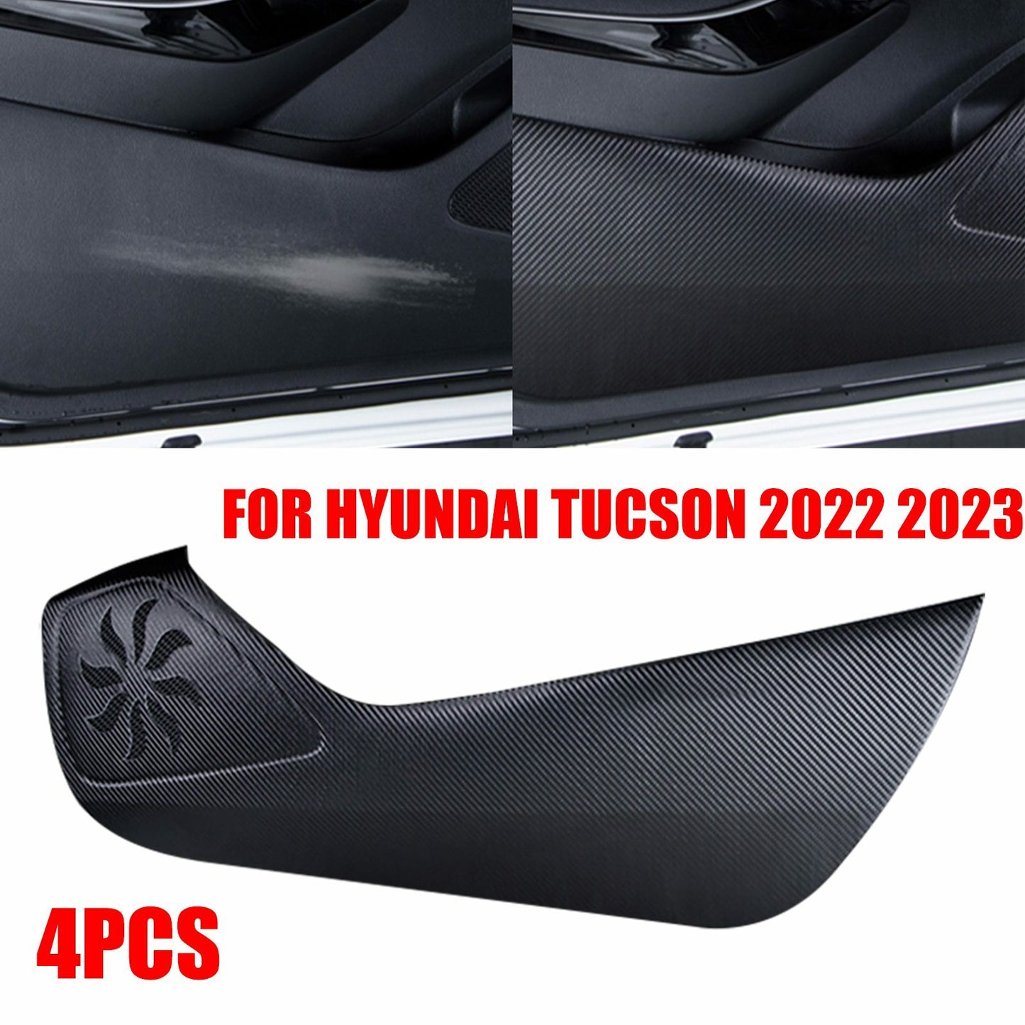 Carbon Fiber Leather Door Anti Kick Pad Panel Cover Fit for Hyundai for Tucson 21-22 AT