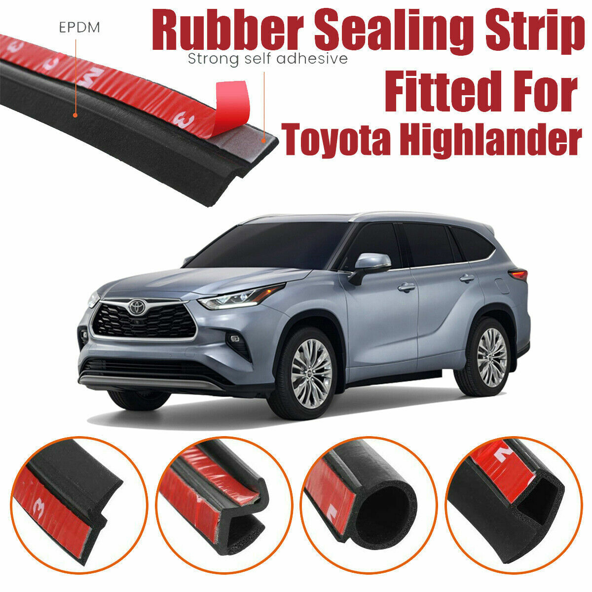 Door Seal Strip Rubber Weather Draft Wind Noise Reduction For Highlander 2020-23