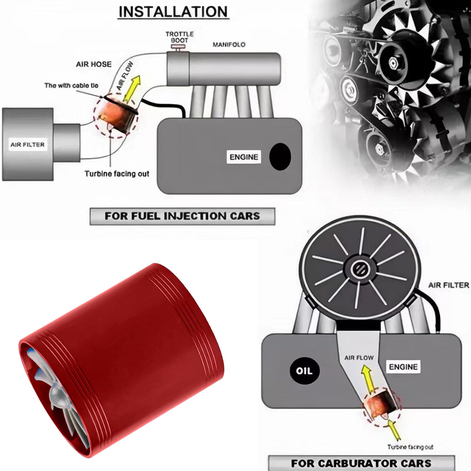 Car Turbo Supercharger Air Intake Double Fan Turbo Gas Fuel Aluminum Alloy