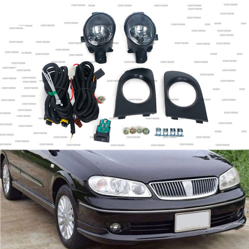 A pair of front bumper fog light kits with halogen bulbs for Nissan Sentra Sunny 2004-2008.