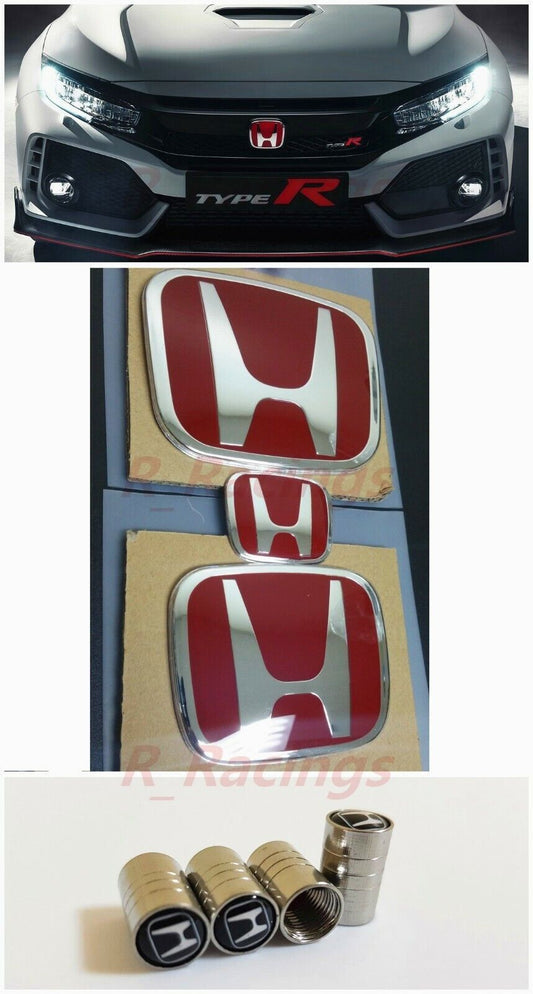 3-piece JDM Red H Badge Front and Rear Steering Fits 2016-21 for Honda for Civic Sedan 4 Dr