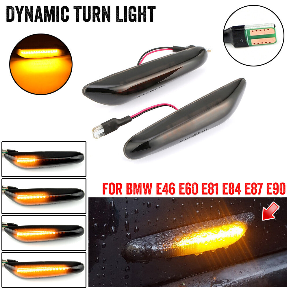 Sequential smoked LED side marker turn signals suitable for BMW E90 E60 E82 E87 E88